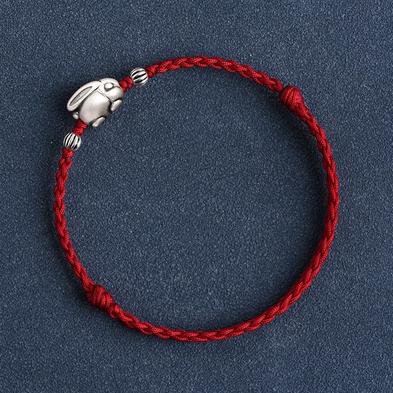 Handmade 999 Sterling Silver Rabbit Luck Rope Bracelet Anklet