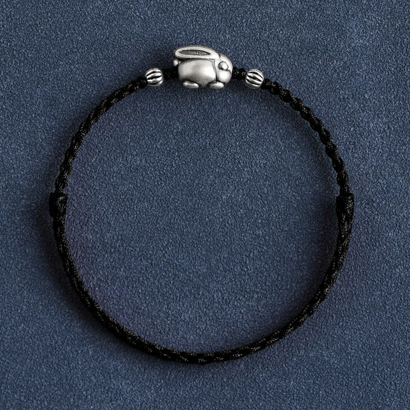 Handmade 999 Sterling Silver Rabbit Luck Rope Bracelet Anklet