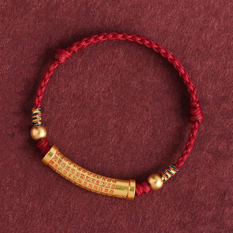 Handmade Alloy Heart Sutra Protection Strength Rope Bracelet Anklet