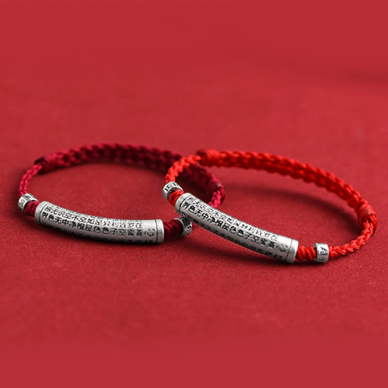 Handmade 999 Sterling Silver Om Mani Padme Hum Heart Sutra Carved Luck Rope Bracelet Anklet