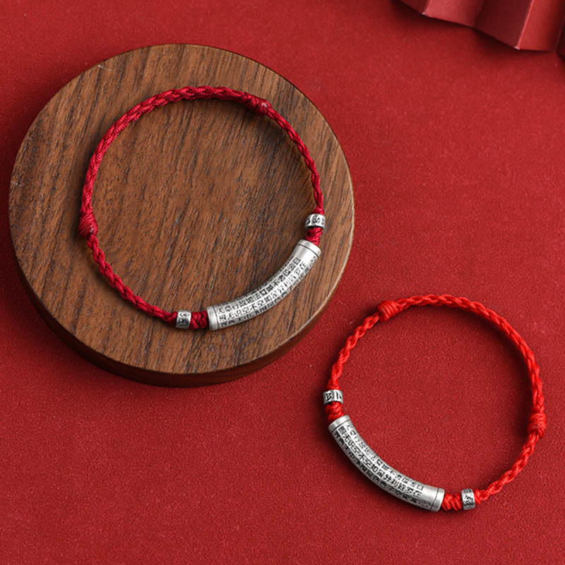 Handmade 999 Sterling Silver Om Mani Padme Hum Heart Sutra Carved Luck Rope Bracelet Anklet