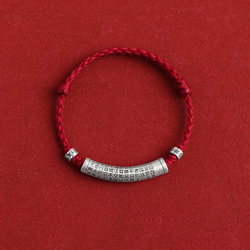 Handmade 999 Sterling Silver Om Mani Padme Hum Heart Sutra Carved Luck Rope Bracelet Anklet