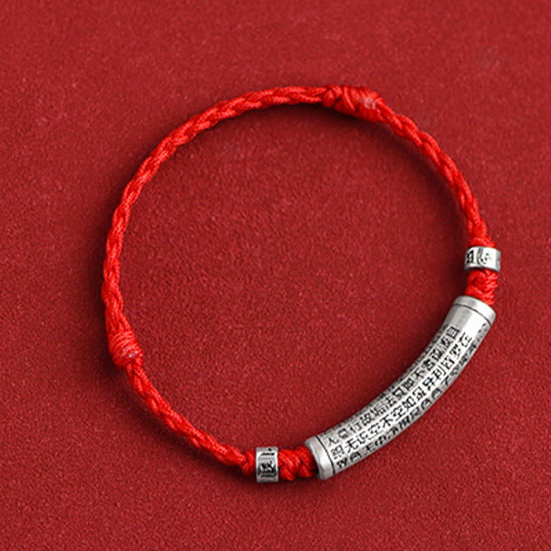 Handmade 999 Sterling Silver Om Mani Padme Hum Heart Sutra Carved Luck Rope Bracelet Anklet