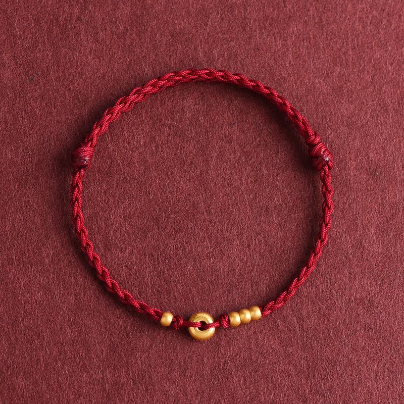 999 Gold Small Peace Buckle Design Handmade Luck Braided Rope Bracelet Anklet