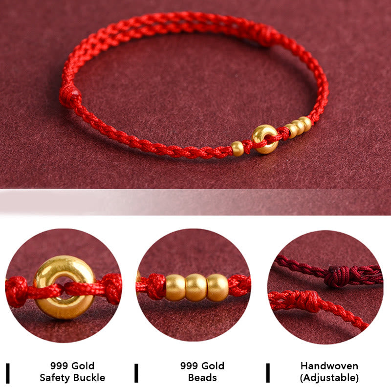 999 Gold Small Peace Buckle Design Handmade Luck Braided Rope Bracelet Anklet