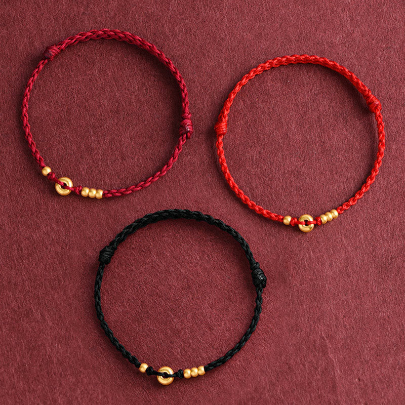 999 Gold Small Peace Buckle Design Handmade Luck Braided Rope Bracelet Anklet