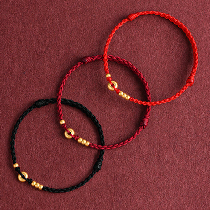 999 Gold Small Peace Buckle Design Handmade Luck Braided Rope Bracelet Anklet