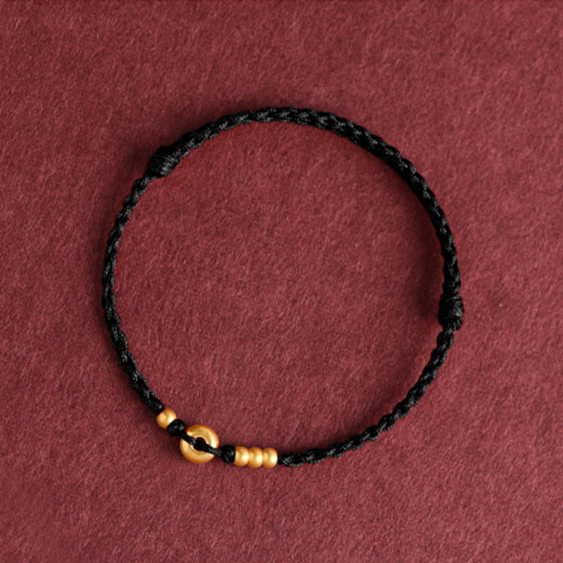 999 Gold Small Peace Buckle Design Handmade Luck Braided Rope Bracelet Anklet