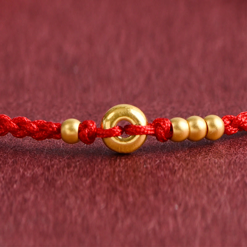 999 Gold Small Peace Buckle Design Handmade Luck Braided Rope Bracelet Anklet