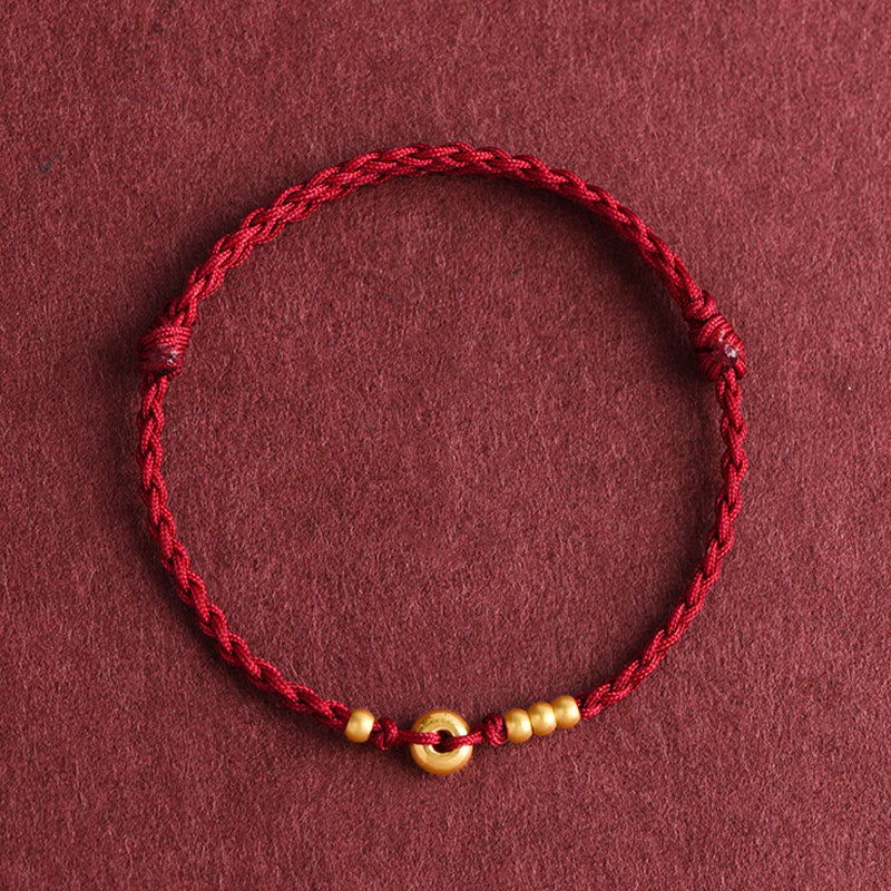 999 Gold Small Peace Buckle Design Handmade Luck Braided Rope Bracelet Anklet