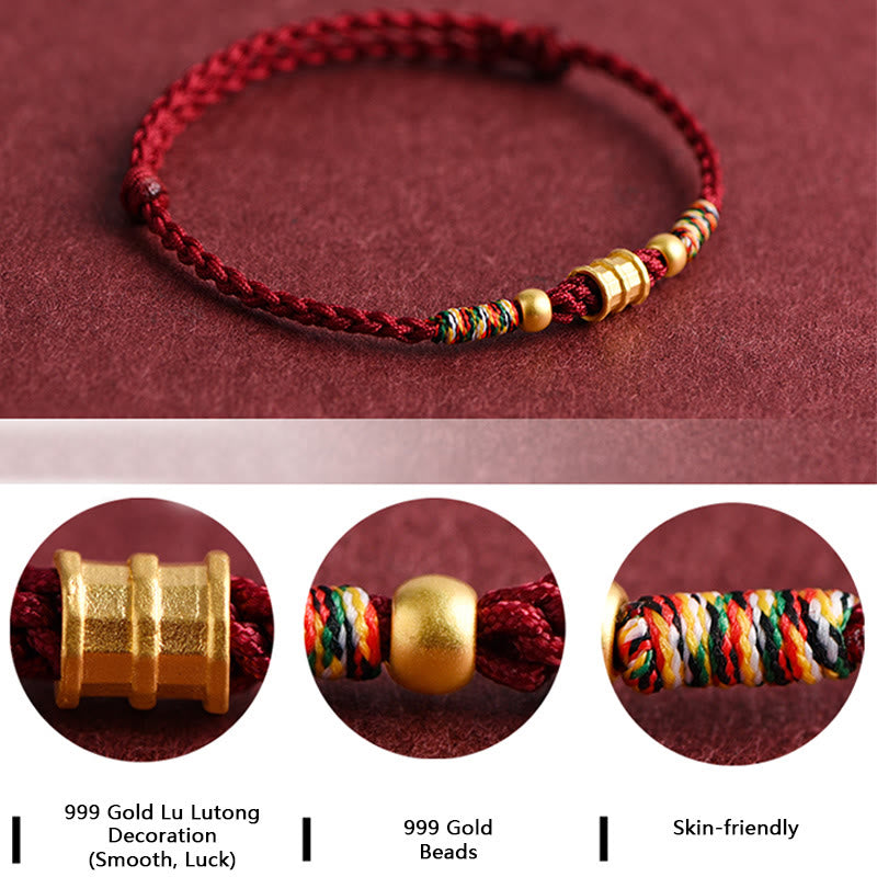 999 Gold Small Bucket Shape Design Handmade Luck Braided Rope Bracelet Anklet