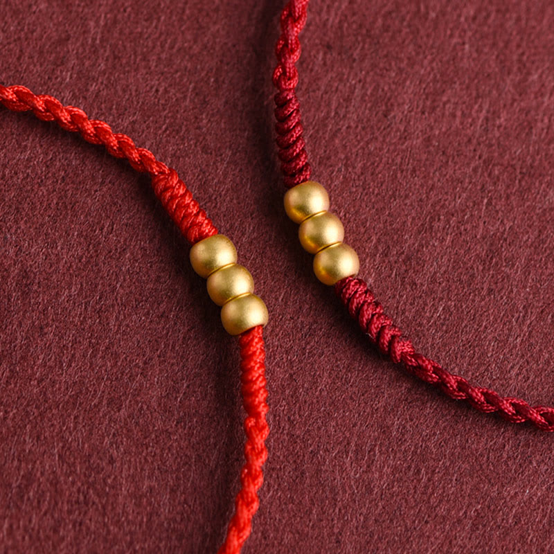 999 Gold Mini Three Beads Design Handmade Luck Rope Bracelet Anklet