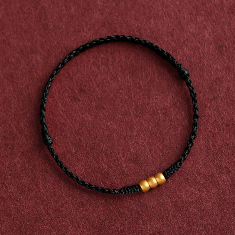 999 Gold Mini Three Beads Design Handmade Luck Rope Bracelet Anklet