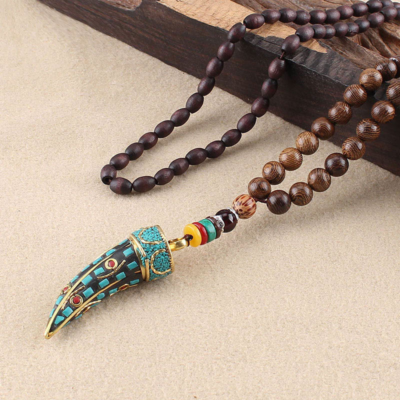 Tibet Wenge Wood Om Mani Padme Hum OM Symbol Mantra Horn Pattern Protection Necklace Pendant