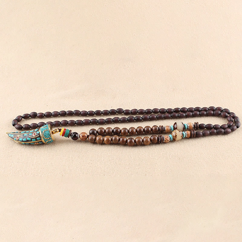 Tibet Wenge Wood Om Mani Padme Hum OM Symbol Mantra Horn Pattern Protection Necklace Pendant