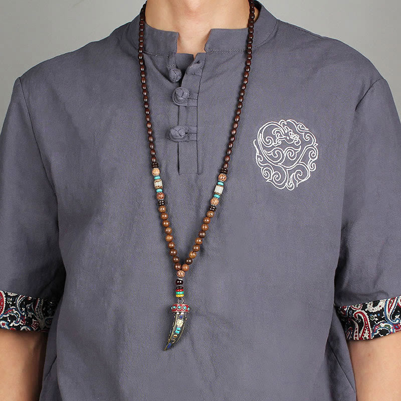 Tibet Wenge Wood Om Mani Padme Hum OM Symbol Mantra Horn Pattern Protection Necklace Pendant