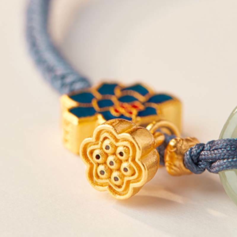 Hetian Jade Lotus Peace Buckle Braided Rope Fortune Bracelet