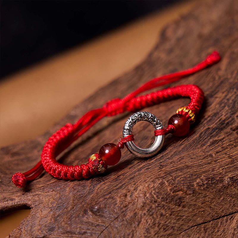 925 Sterling Silver Plated Copper Peace Buckle Protection Braided String Bracelet