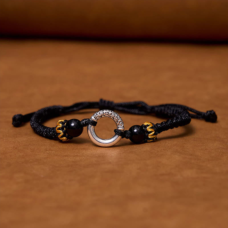 925 Sterling Silver Plated Copper Peace Buckle Protection Braided String Bracelet