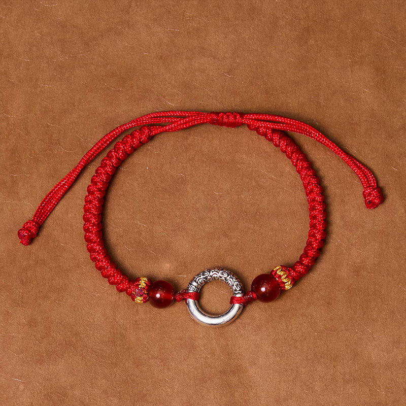 925 Sterling Silver Plated Copper Peace Buckle Protection Braided String Bracelet