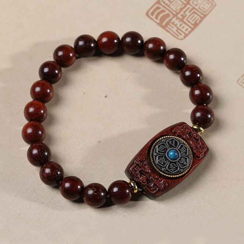 Small Leaf Red Sandalwood Green Sandalwood Six True Words Peace Bracelet
