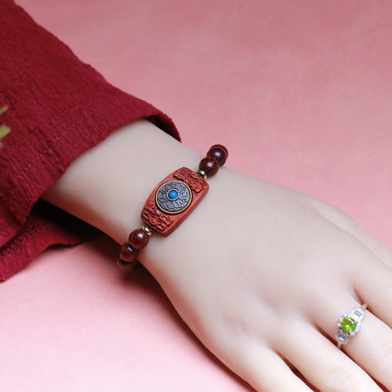 Small Leaf Red Sandalwood Green Sandalwood Six True Words Peace Bracelet