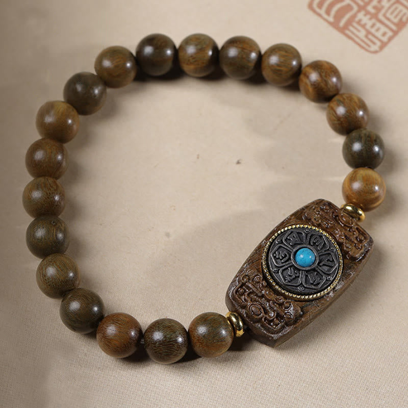 Small Leaf Red Sandalwood Green Sandalwood Six True Words Peace Bracelet