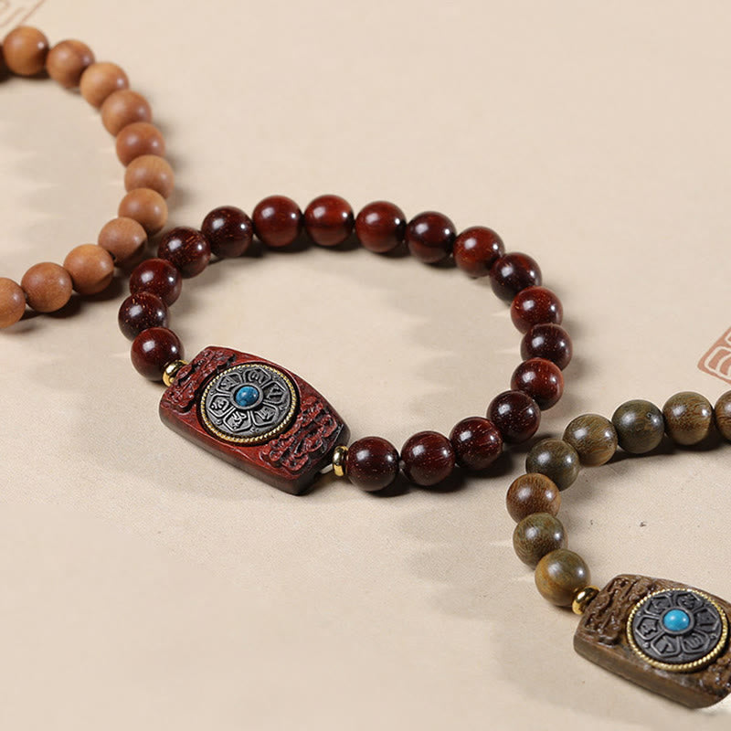 Small Leaf Red Sandalwood Green Sandalwood Six True Words Peace Bracelet