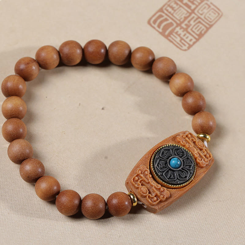 Small Leaf Red Sandalwood Green Sandalwood Six True Words Peace Bracelet