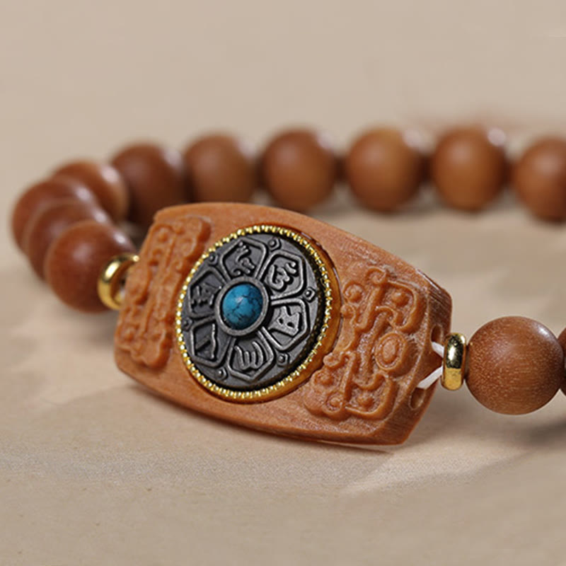 Small Leaf Red Sandalwood Green Sandalwood Six True Words Peace Bracelet