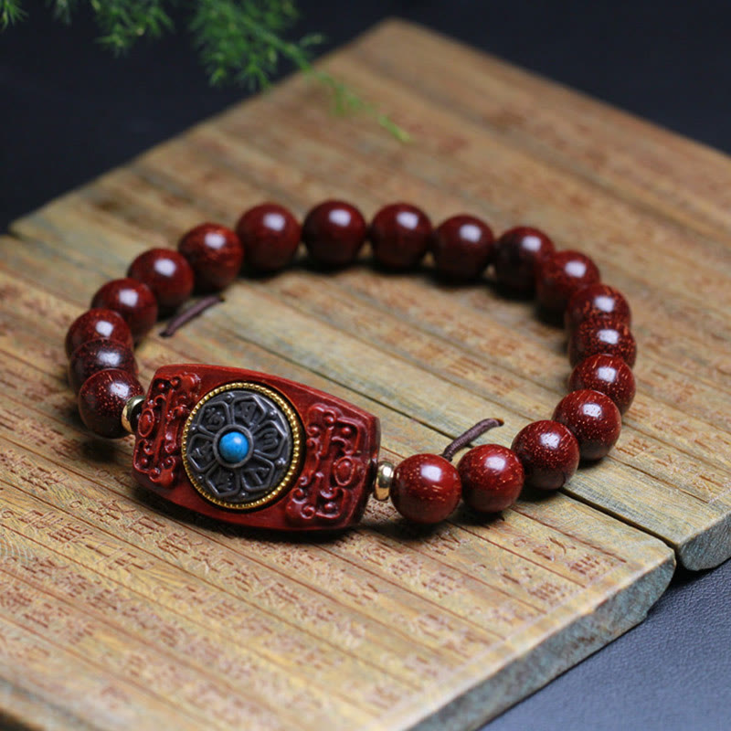 Small Leaf Red Sandalwood Green Sandalwood Six True Words Peace Bracelet