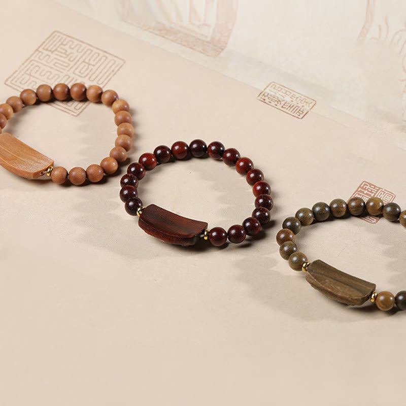 Small Leaf Red Sandalwood Green Sandalwood Six True Words Peace Bracelet
