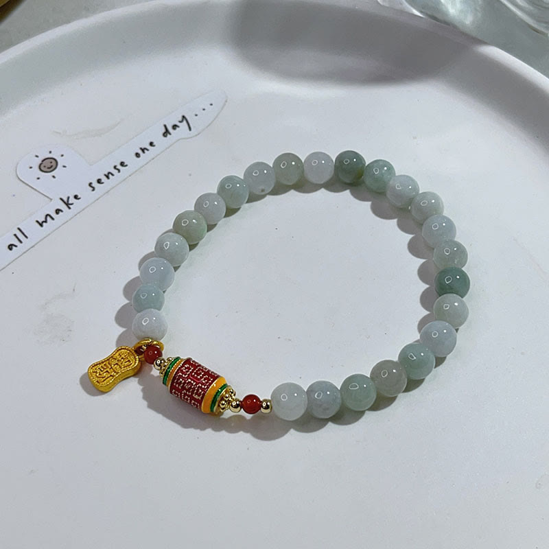 Tibetan Natural Jade Fu Character Prayer Wheel Prosperity Abundance Bracelet