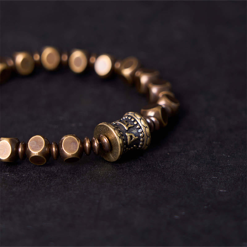 Tibetan Om Mani Padme Hum Carved Copper Brass Amulet Focus Bracelet