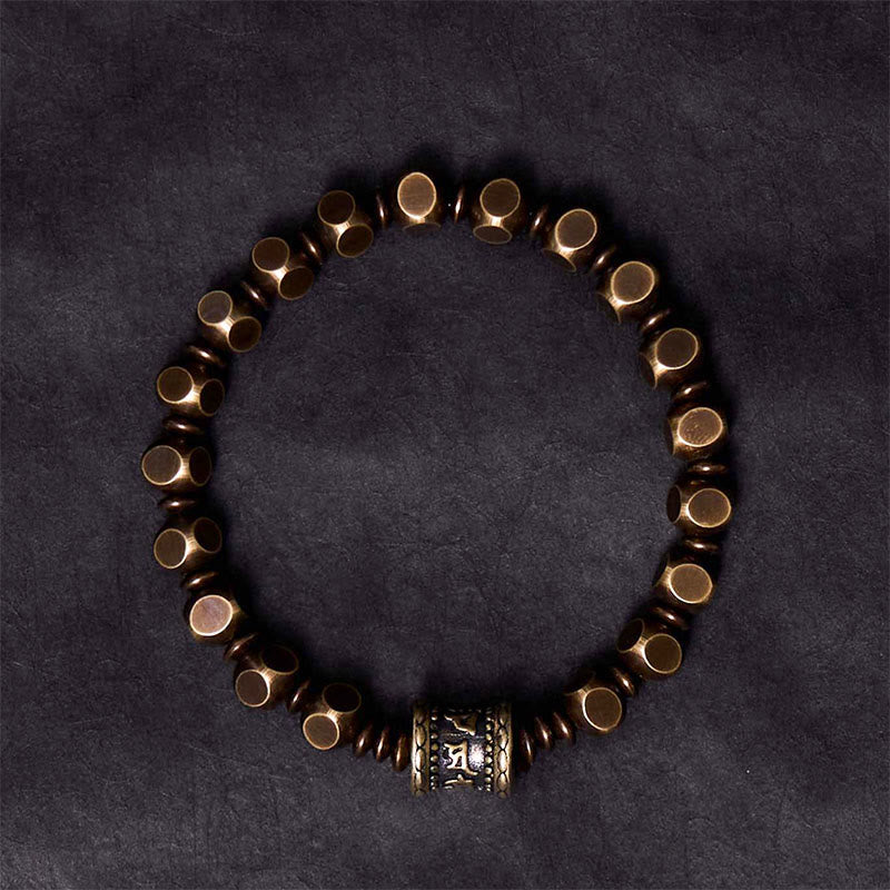 Tibetan Om Mani Padme Hum Carved Copper Brass Amulet Focus Bracelet