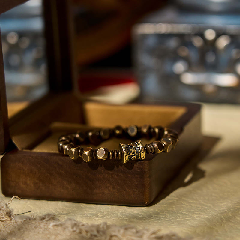 Tibetan Om Mani Padme Hum Carved Copper Brass Amulet Focus Bracelet