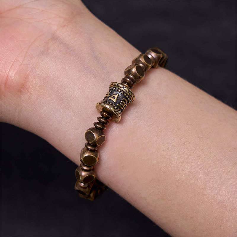 Tibetan Om Mani Padme Hum Carved Copper Brass Amulet Focus Bracelet