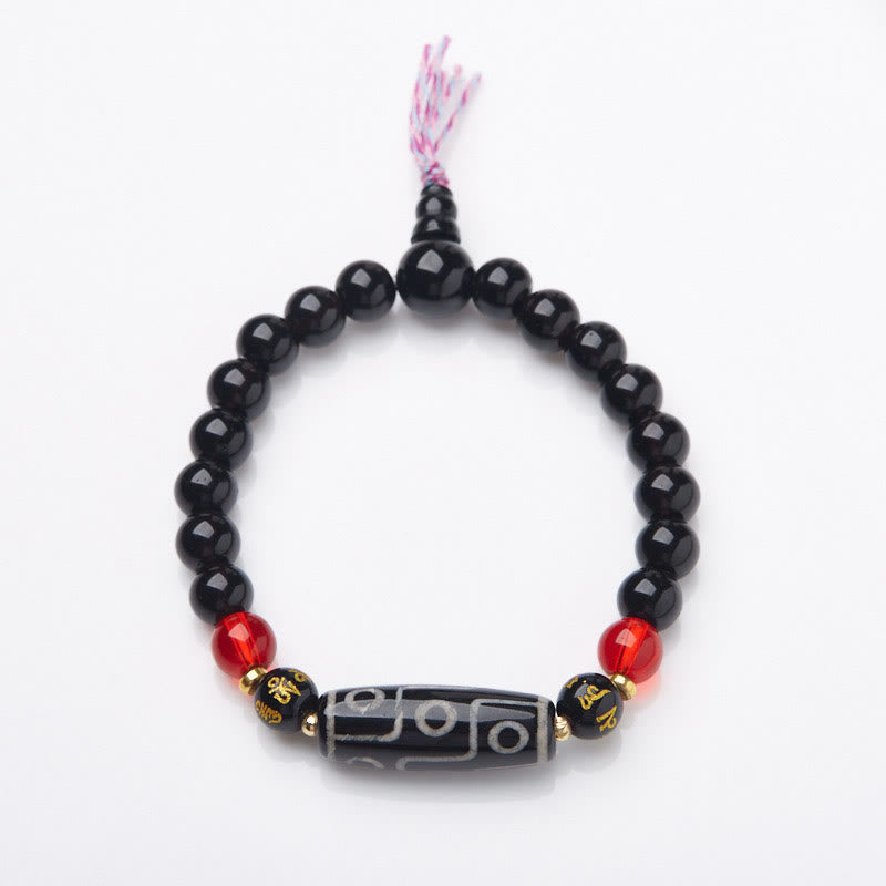 Tibetan Nine-eye Dzi Bead Black Onyx Six True Words Wealth Protection Bracelet