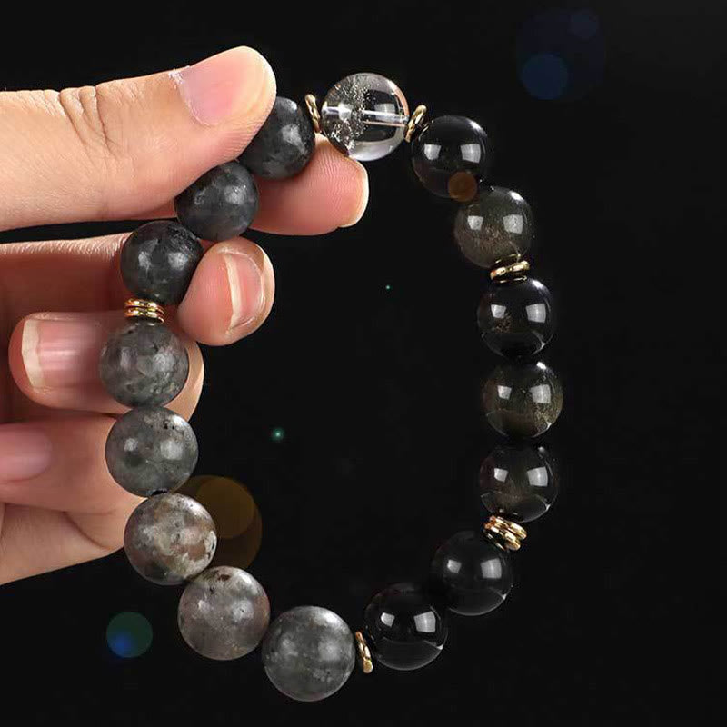 925 Sterling Silver Black Onyx Gold Sheen Obsidian Lava Rock Tiger Eye Six True Words Wealth Protection Bracelet