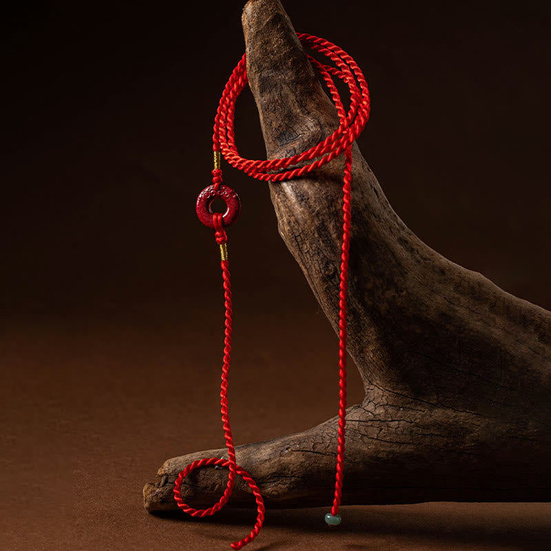 Natural Cinnabar Peace Buckle Blessing Red String Belly Chain
