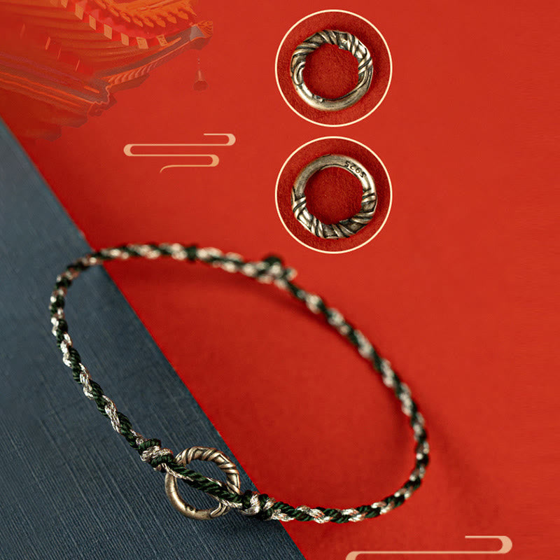 925 Sterling Silver Peace Buckle Luck String Bracelet