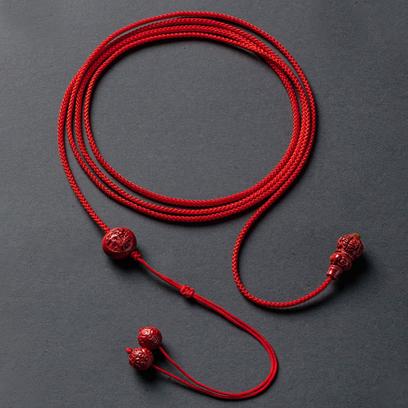 Natural Cinnabar Chinese Zodiac Gourd Calm Blessing Red String Belly Chain