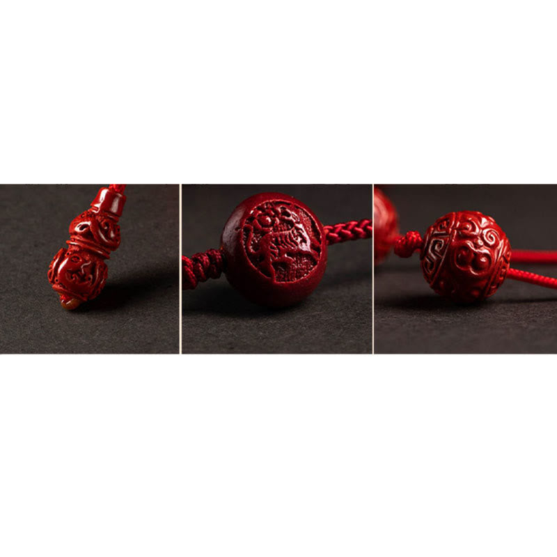 Natural Cinnabar Chinese Zodiac Gourd Calm Blessing Red String Belly Chain
