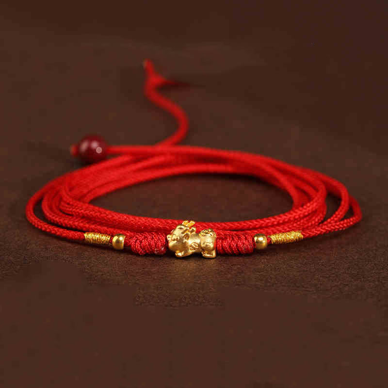 999 Solid Gold Red String Belly Chain
