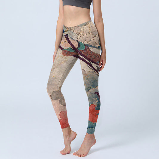 Dunhuang Flying Apsaras Auspicious Clouds Print Fitness Leggings Women's Yoga Pants