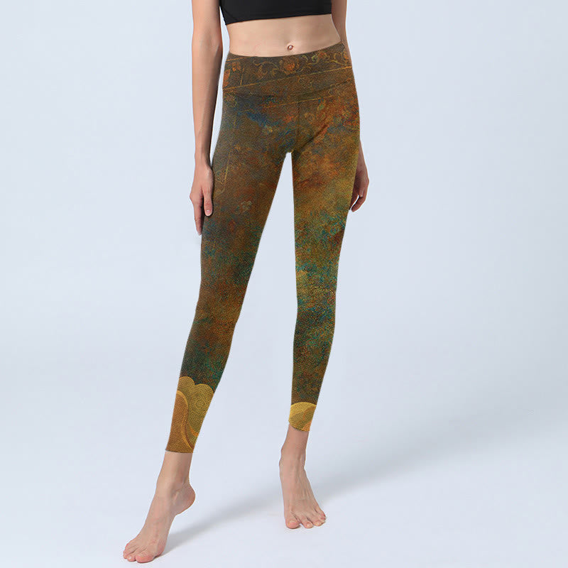 Auspicious Clouds Print Lycra Fabric Fitness Leggings Women's Yoga Pants