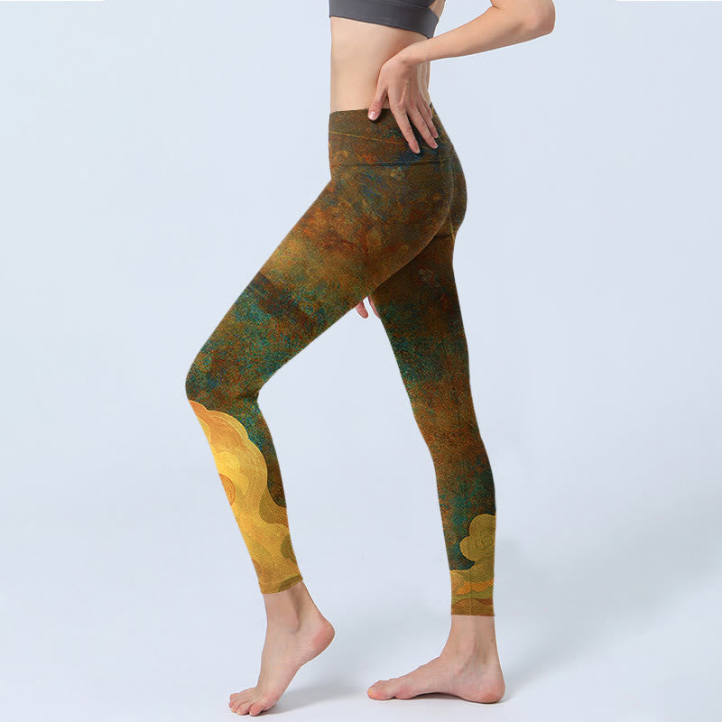 Auspicious Clouds Print Lycra Fabric Fitness Leggings Women's Yoga Pants