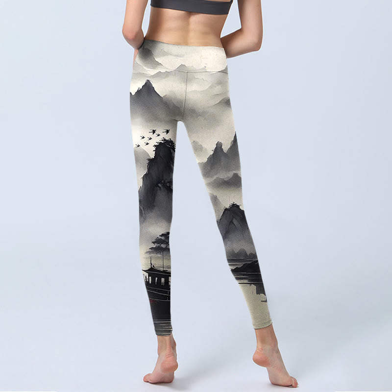 Splash-ink Landscape Painting Print Fitness Leggings Women's Yoga Pants