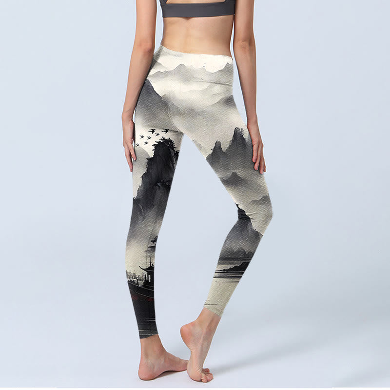 Splash-ink Landscape Painting Print Fitness Leggings Women's Yoga Pants