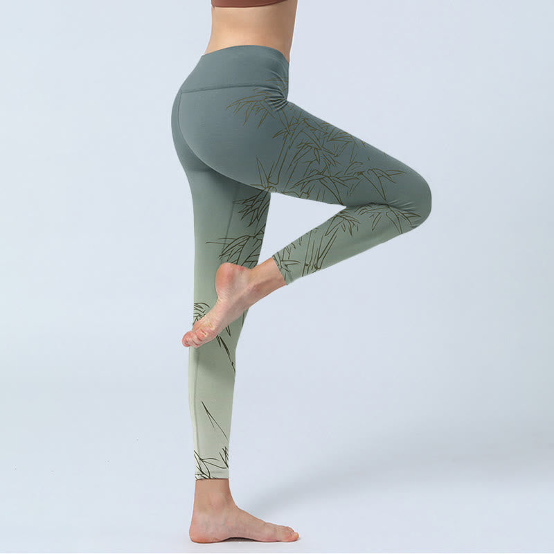 Bamboo Leaves Sketch Print Sports Leggings Women's Yoga Pants